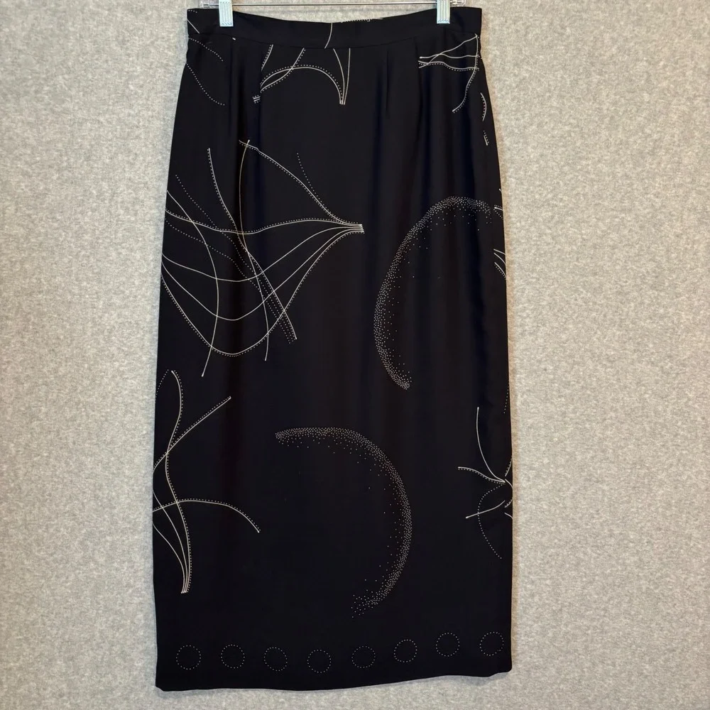Chaus Women's 12 Maxi Skirt‎ Career Black Abstract Print Faux Wrap Artsy Witchy